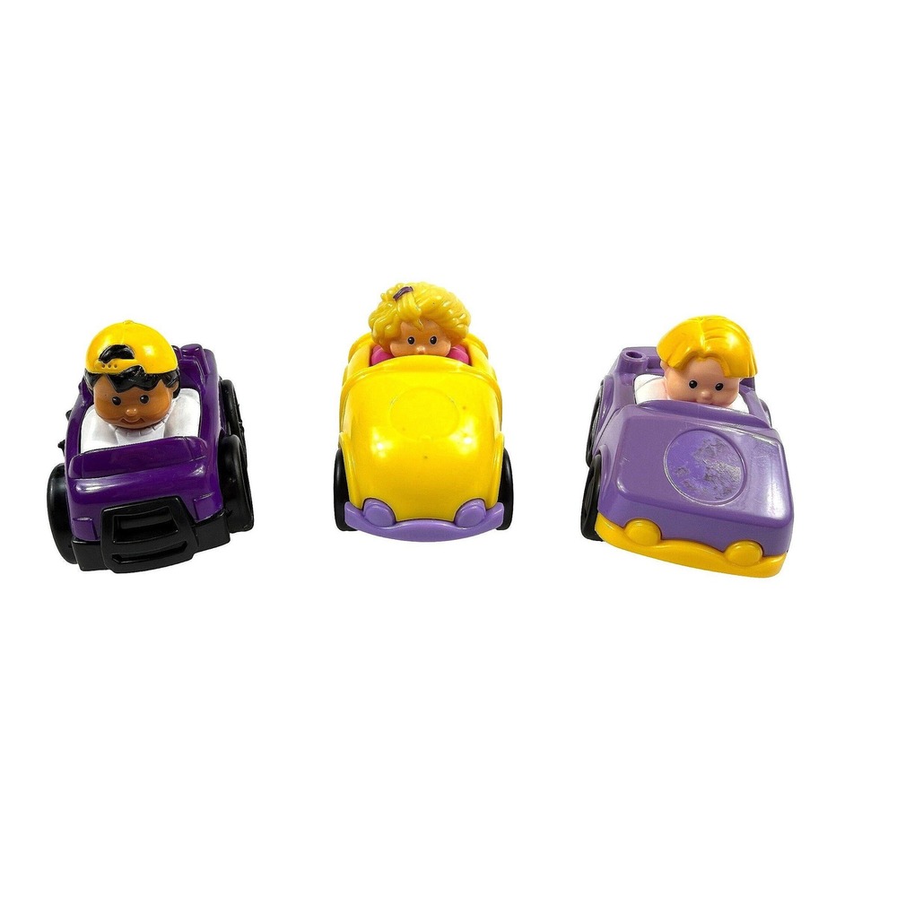 Fisher-Price Little People Wheelies‎ Kids Purple Yellow 3" Lot of 3
